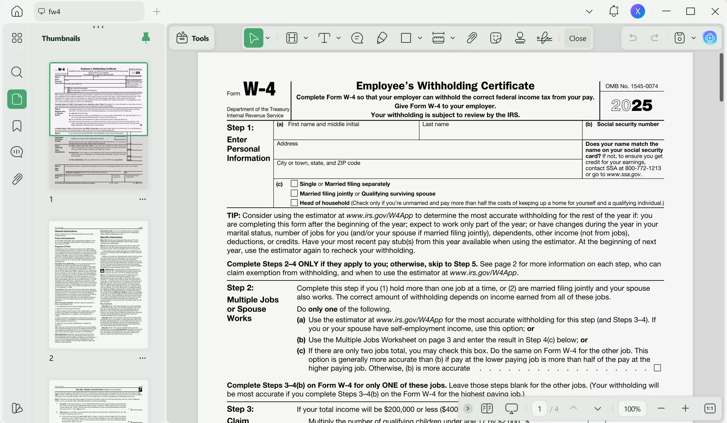 W4 2025 Form Printable Pdf Spanish