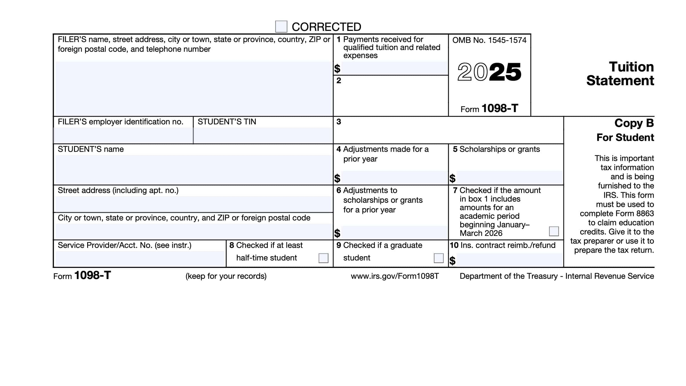 IRS Form 1098 T Instructions Tuition Statement
