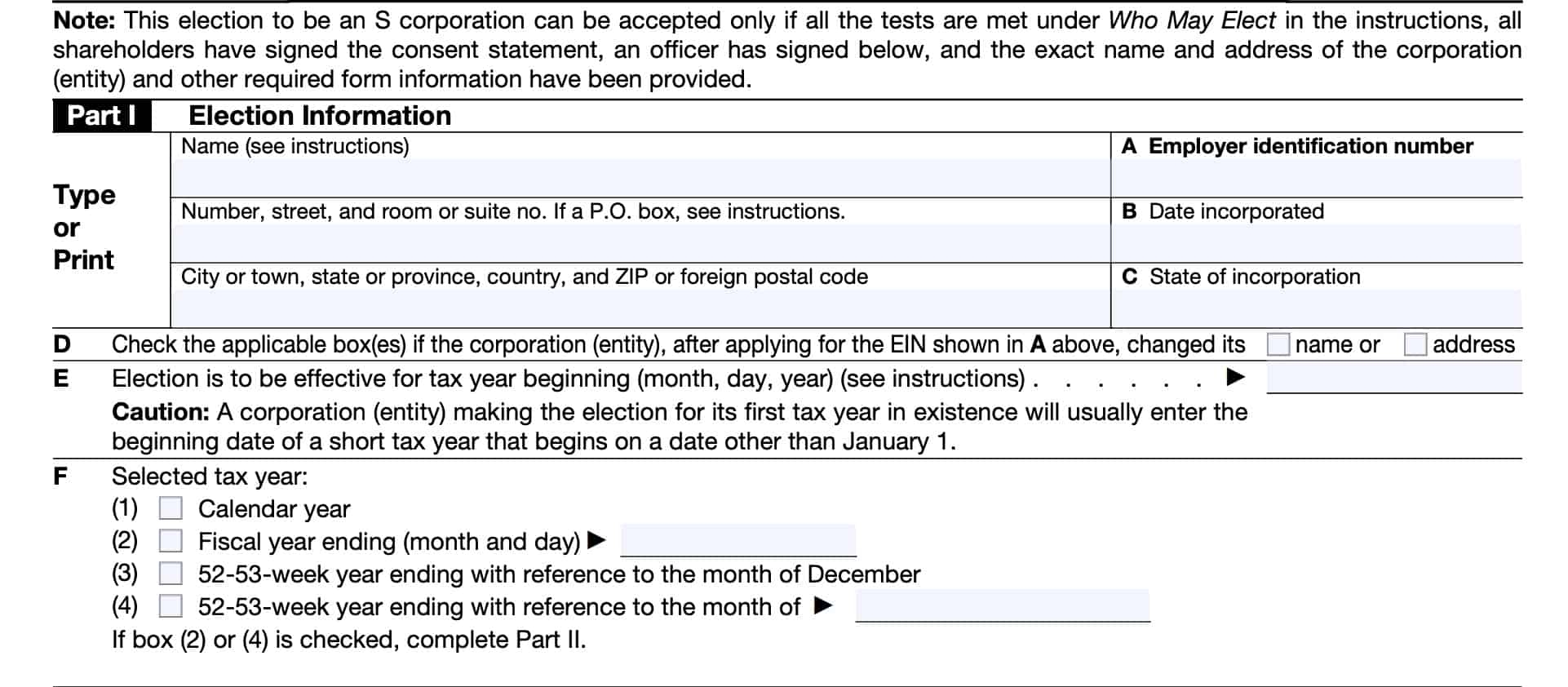 IRS Form 2553 Instructions Electing S Corporation Status