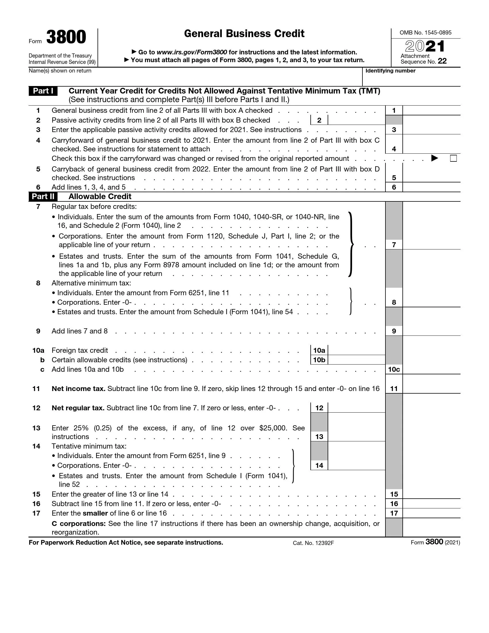 IRS Form 3800 Fill Out Printable PDF Forms Online