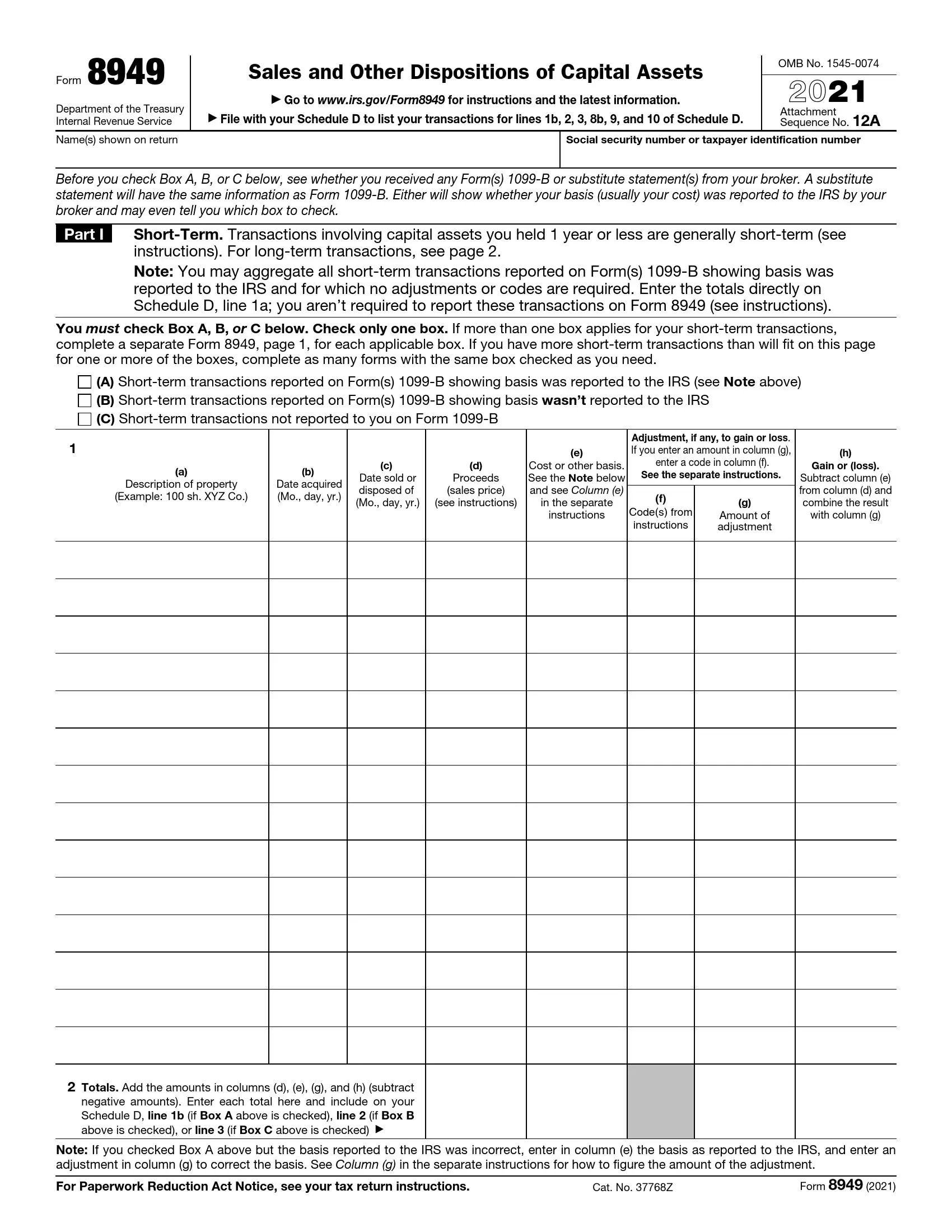 IRS Form 8949 Fill Out Printable PDF Forms Online