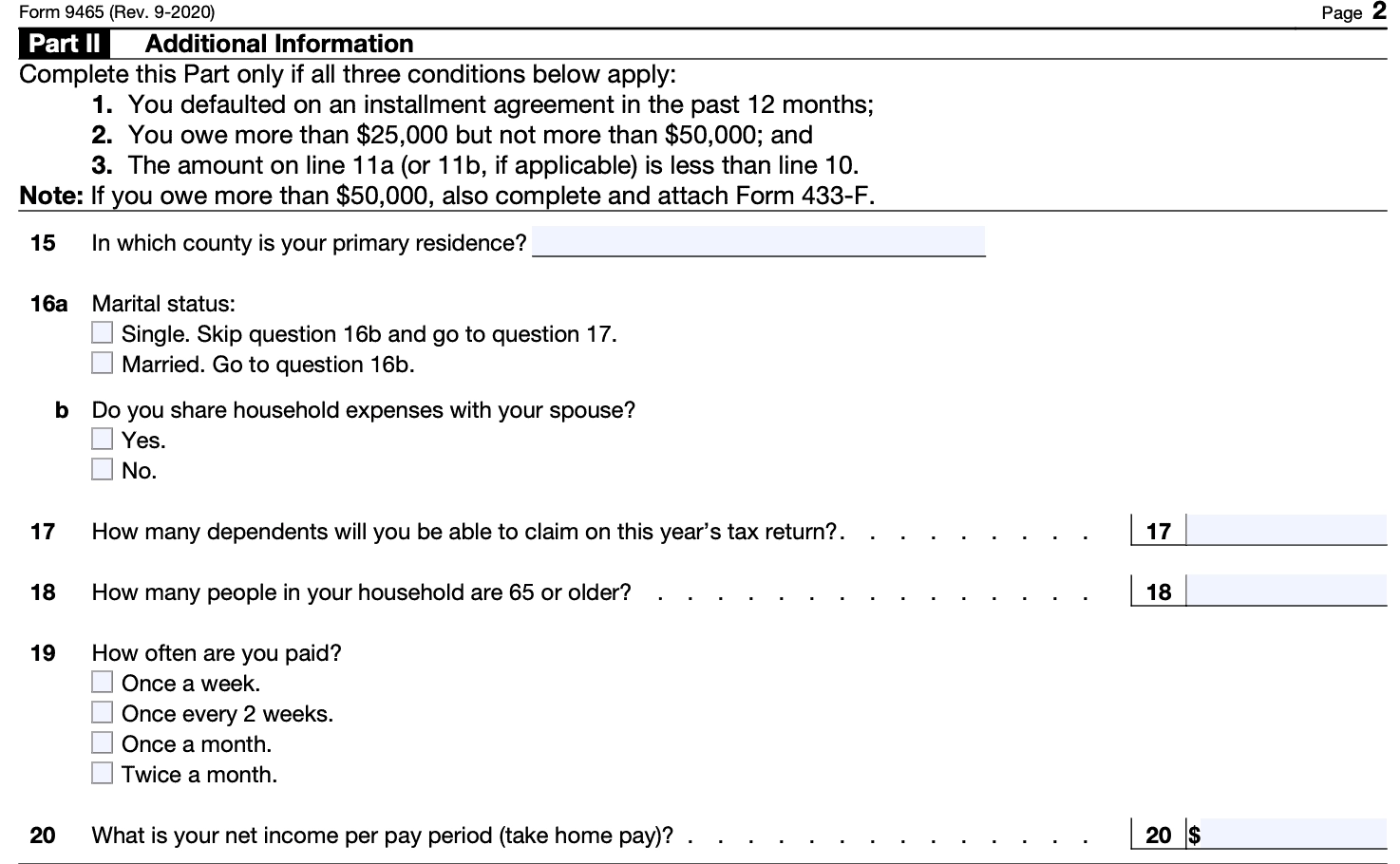 Irs Form 9465 Installment Agreement