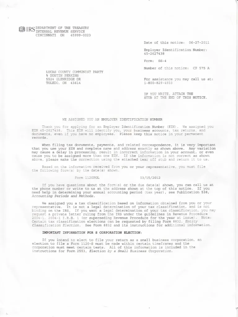Irs Form Ss-4 Application
