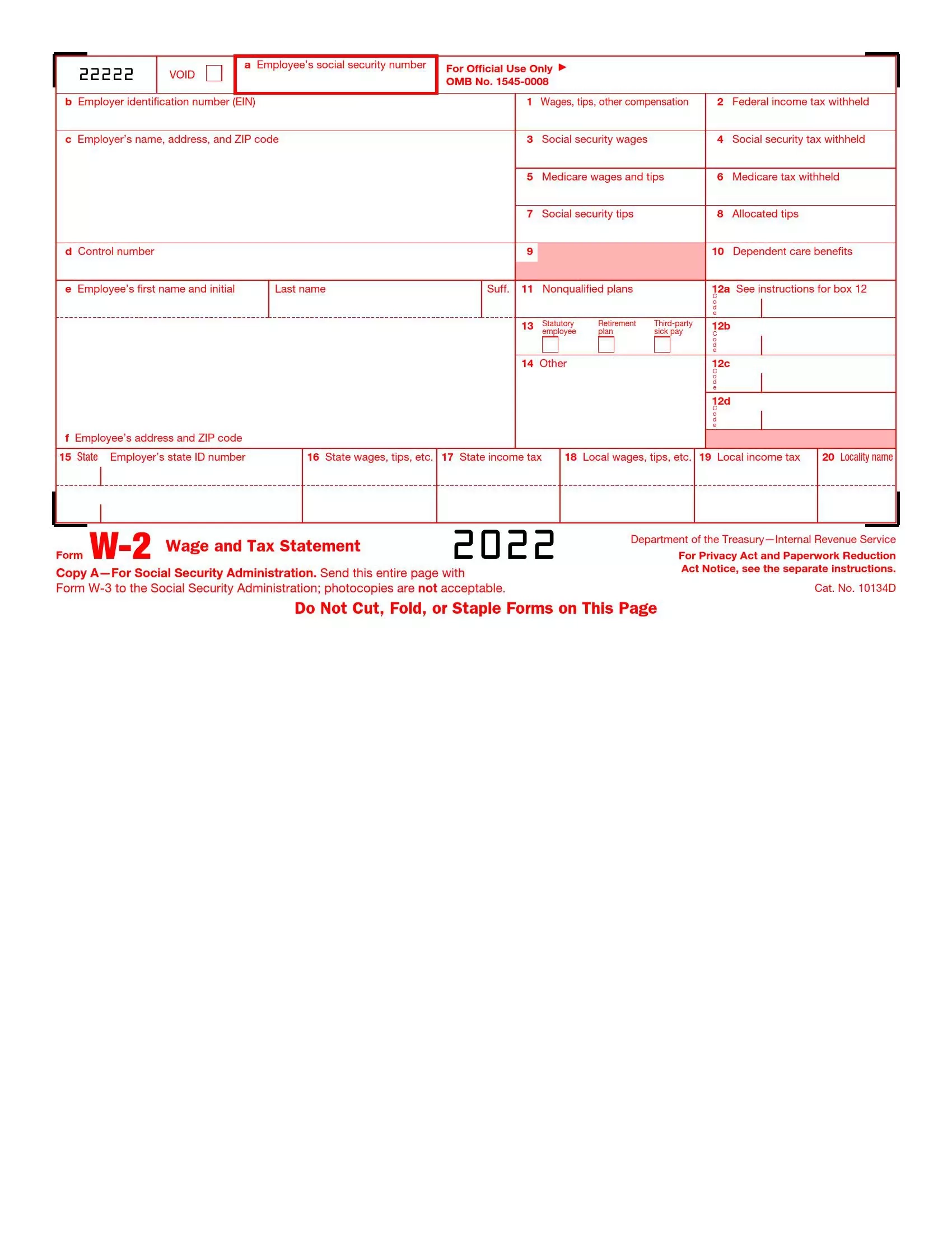 Order Form W-2 From Irs
