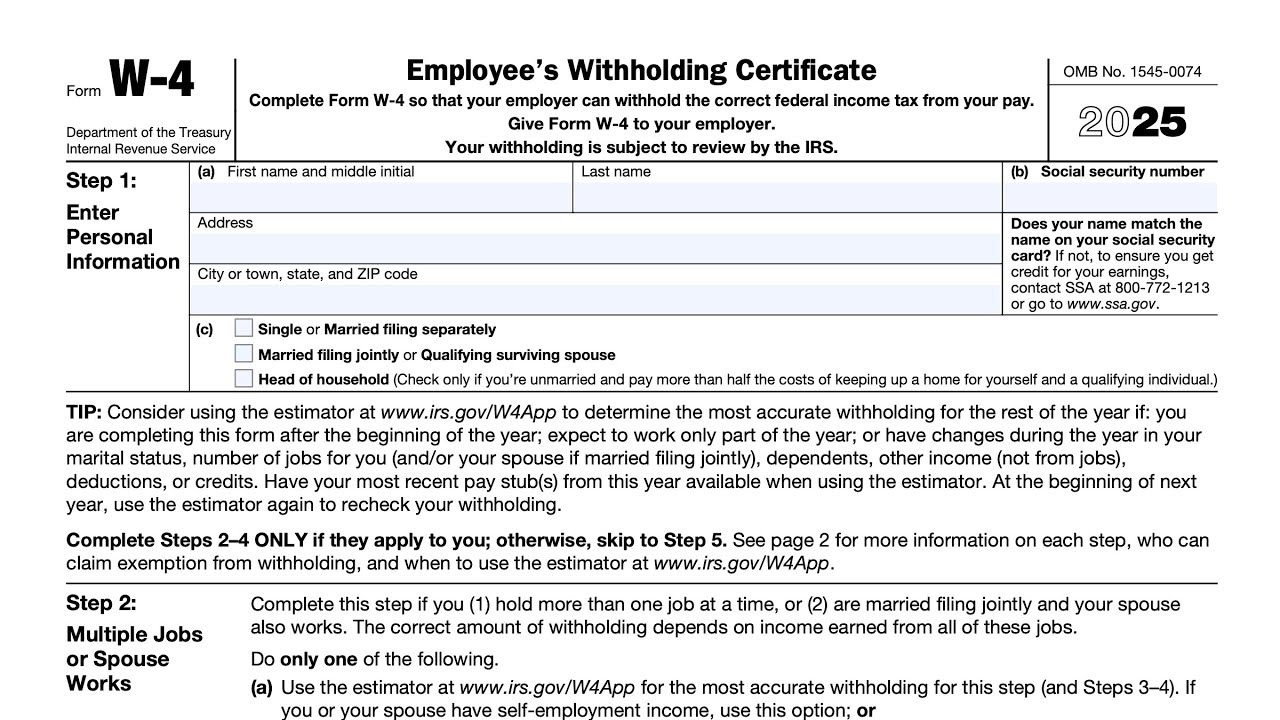 2025 W4 Form Printable Pdf