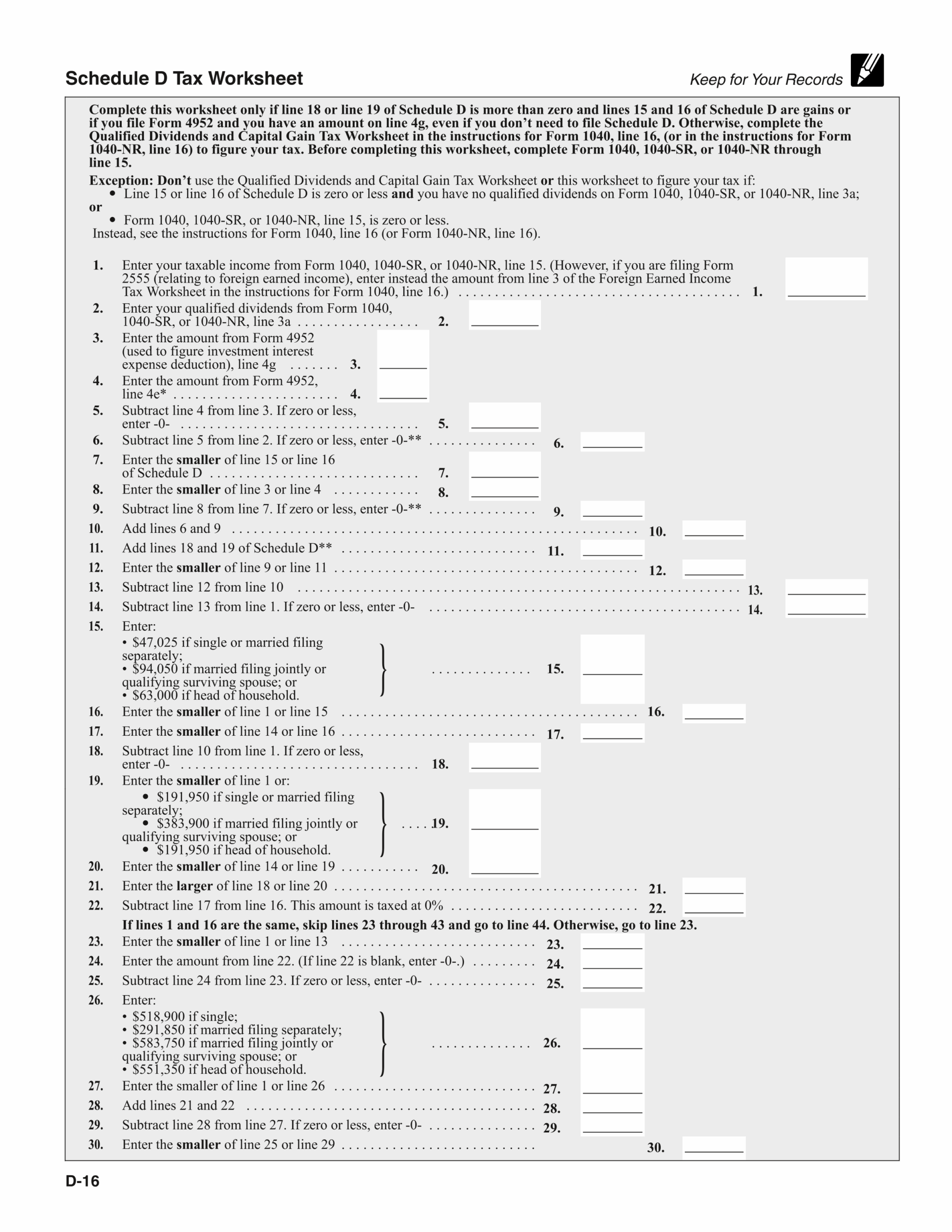 IRS Schedule D Instructions