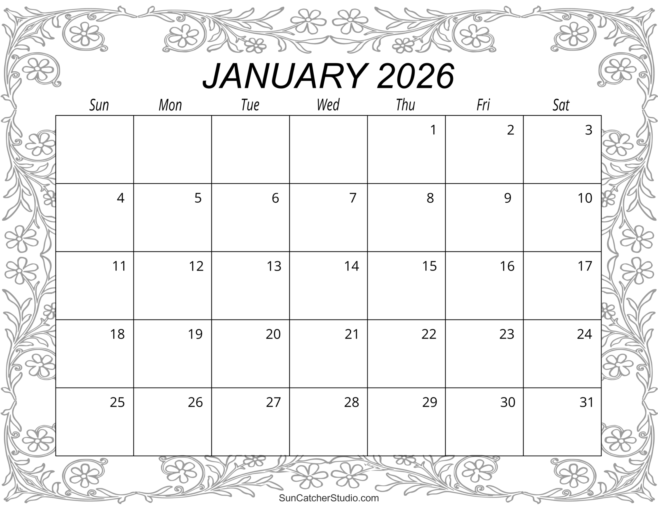 Printable Blank Monthly Calendar 2026