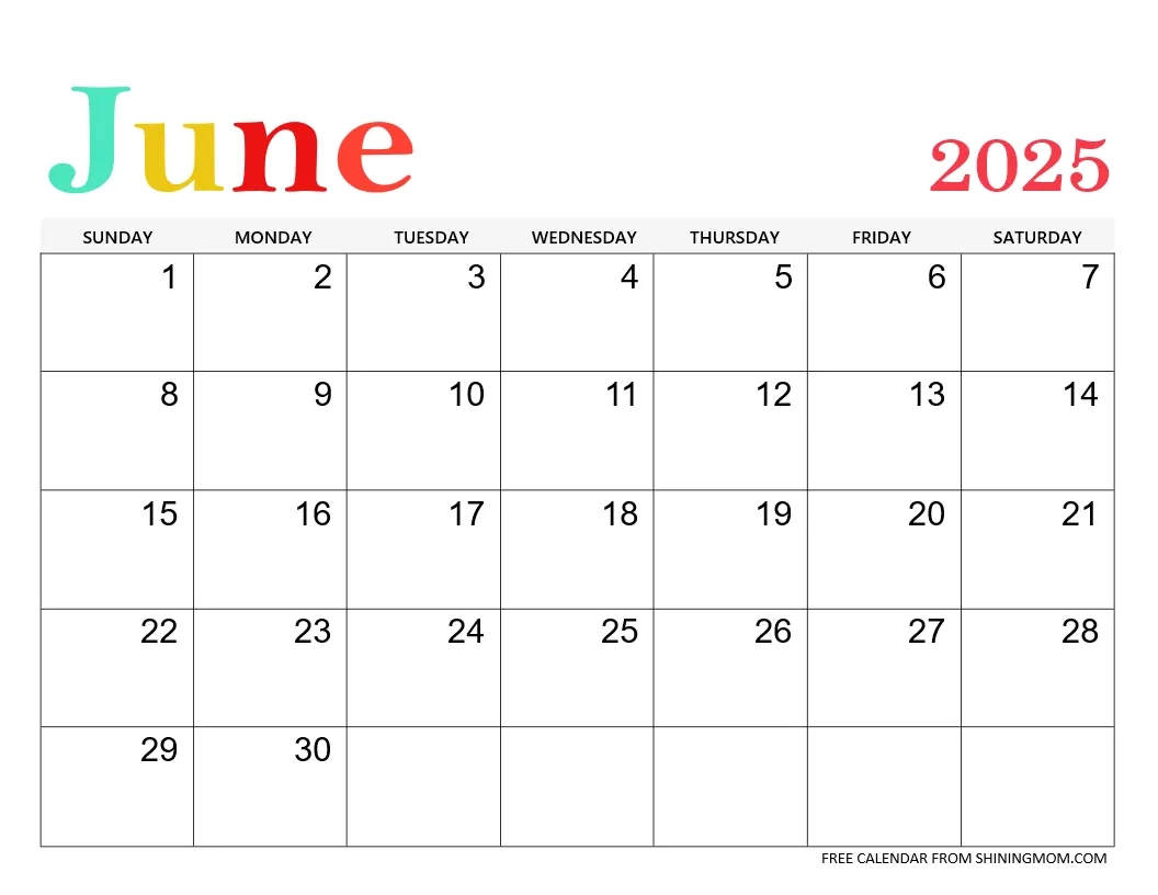 Blank June Calendar Printable