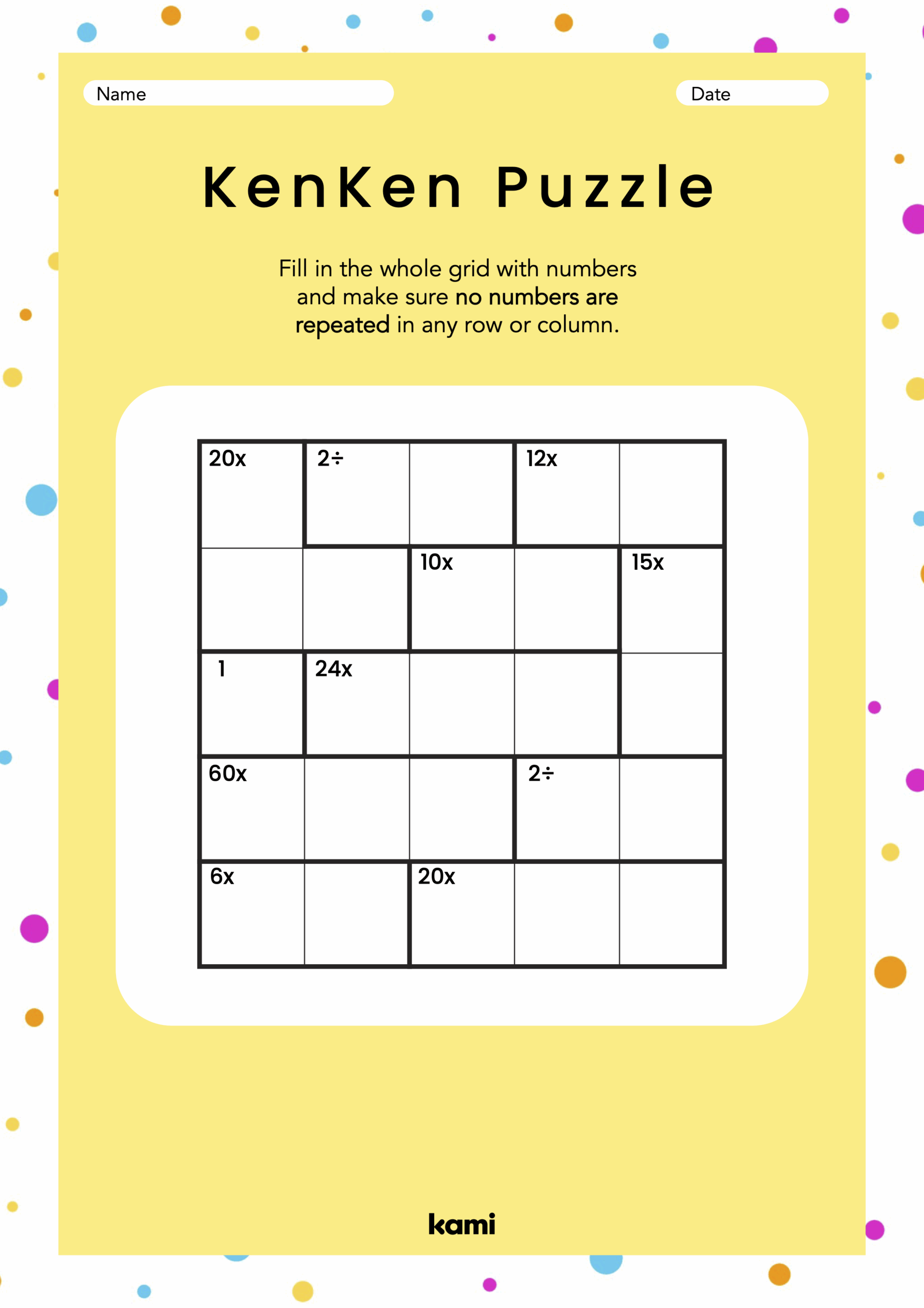 KenKen Puzzle Yellow Jere Chang For Teachers Perfect For 