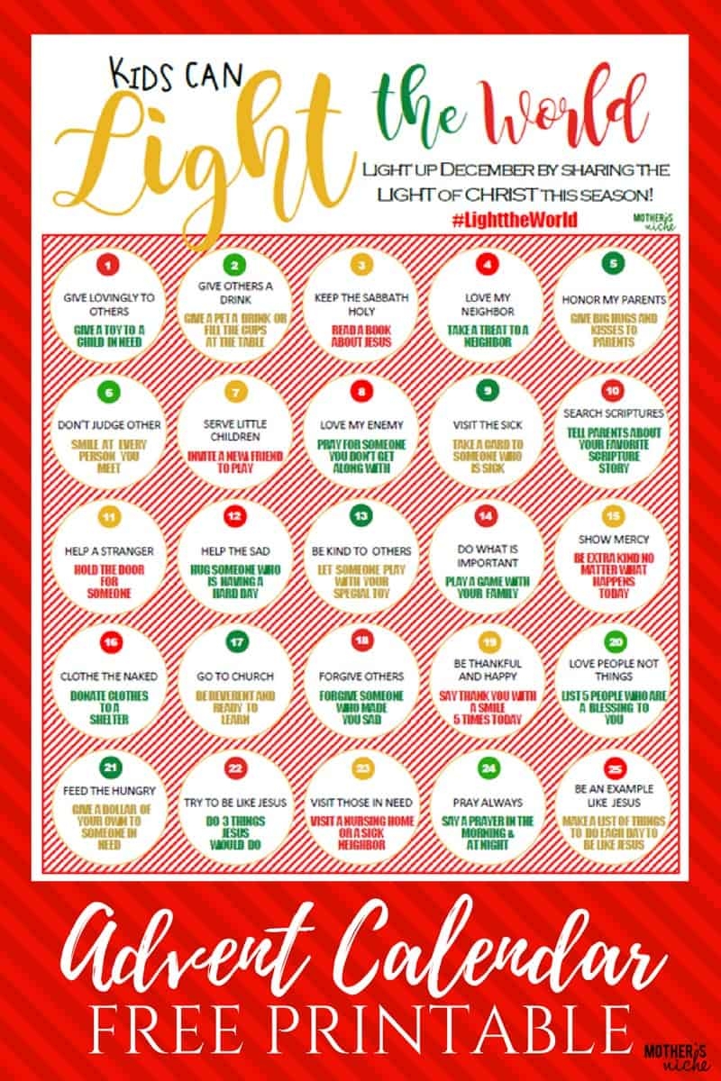 Kids Can LIGHT THE WORLD Advent Calendar Free Printable
