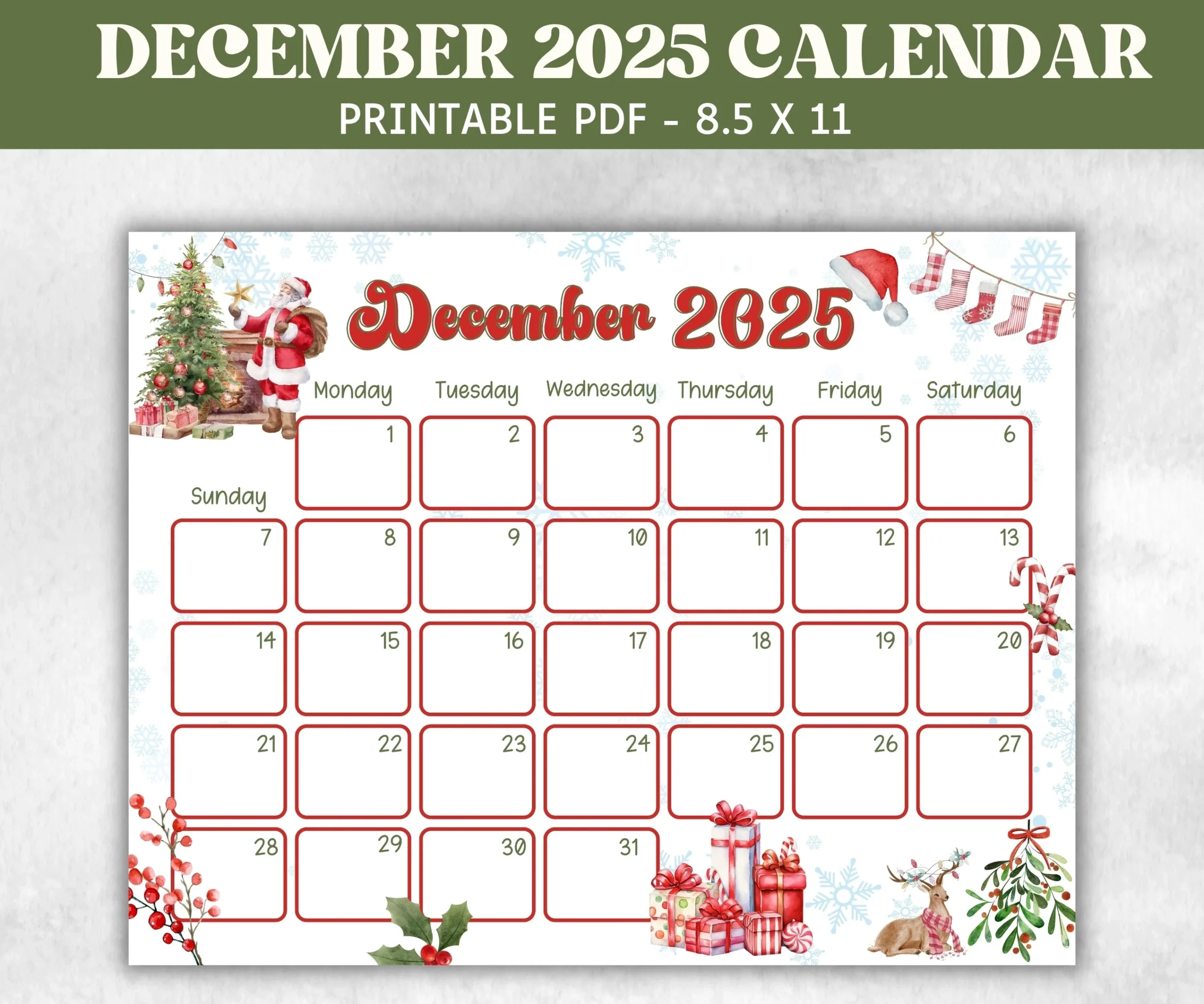 Printable Kids Calendar 2025 December