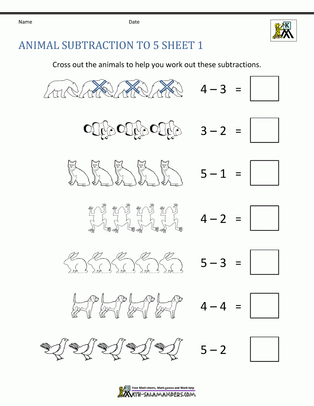 Subtraction Worksheets For Kindergarten Printable Free