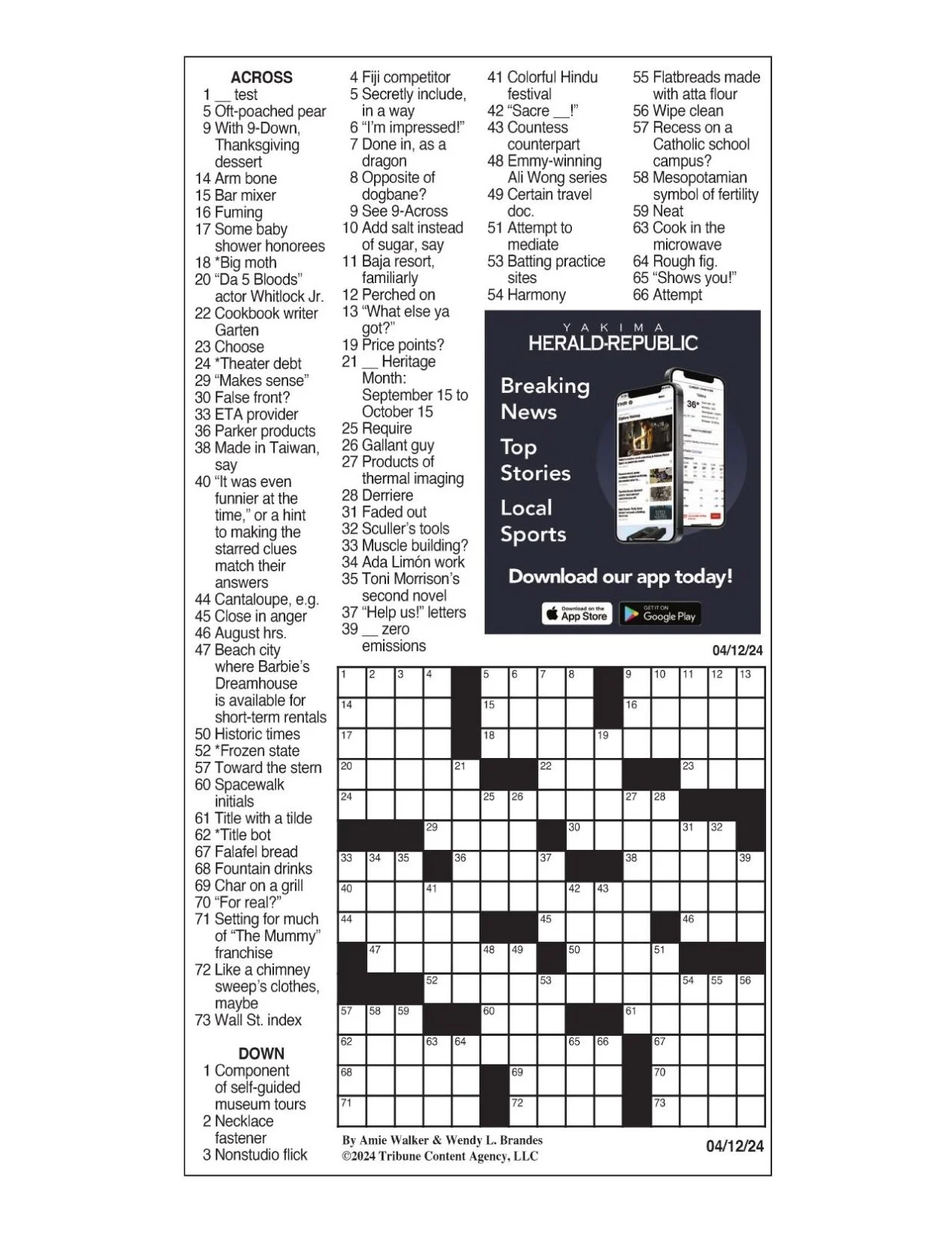 LA Times Crossword April 12 2024 Crosswords Yakimaherald