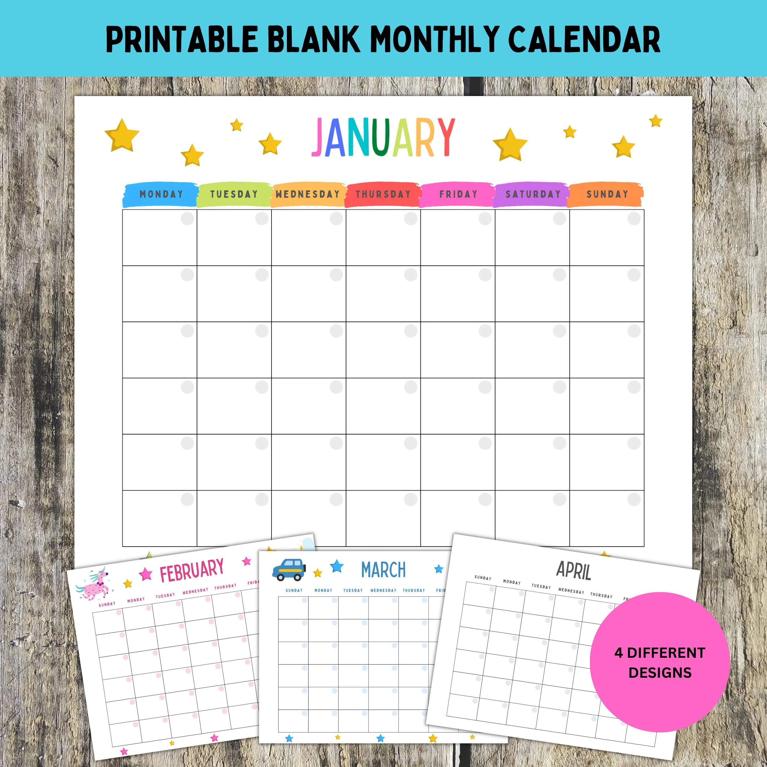 Printable Kids January Calendar Blank