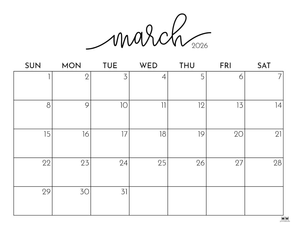 March Calendar Printable 2026