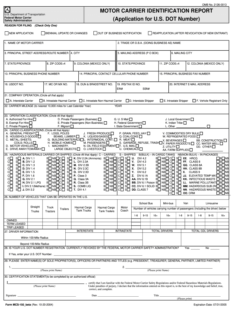 Mcs150 Form Fill Out amp Sign Online DocHub