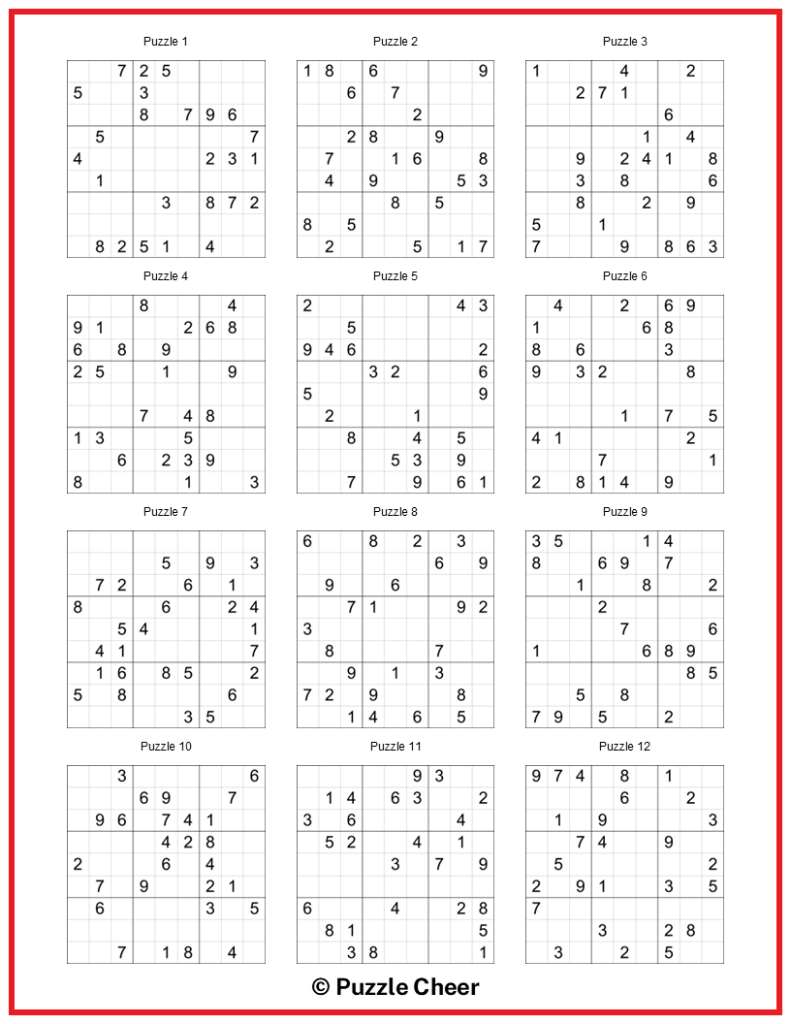Printable Sudoku Puzzles Medium