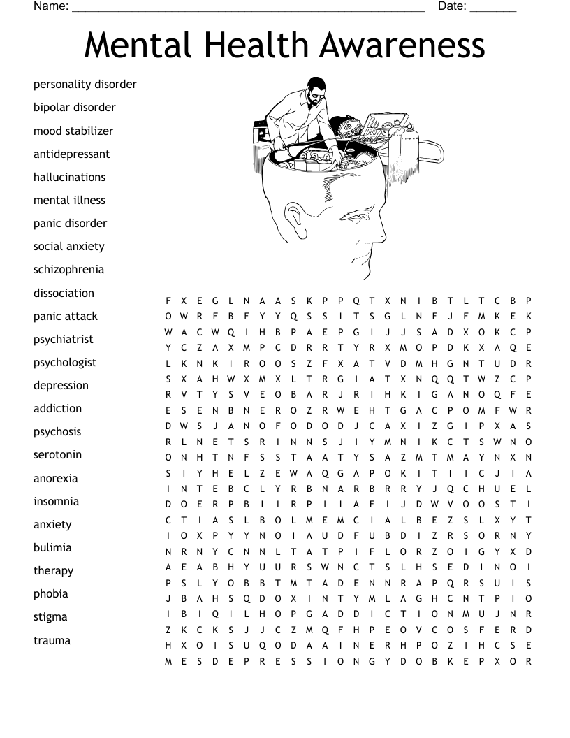 Mental Health Word Search Puzzle Printable