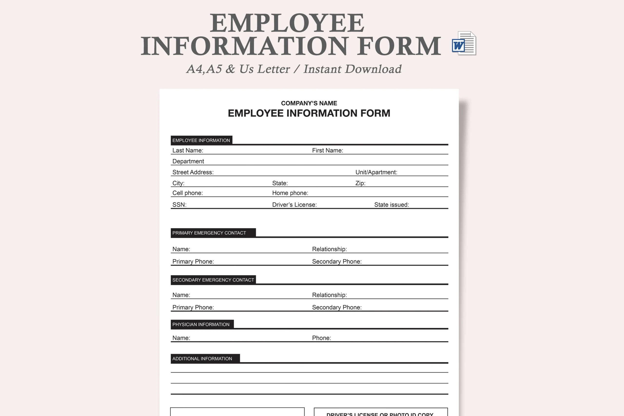 Printable Form New Employee
