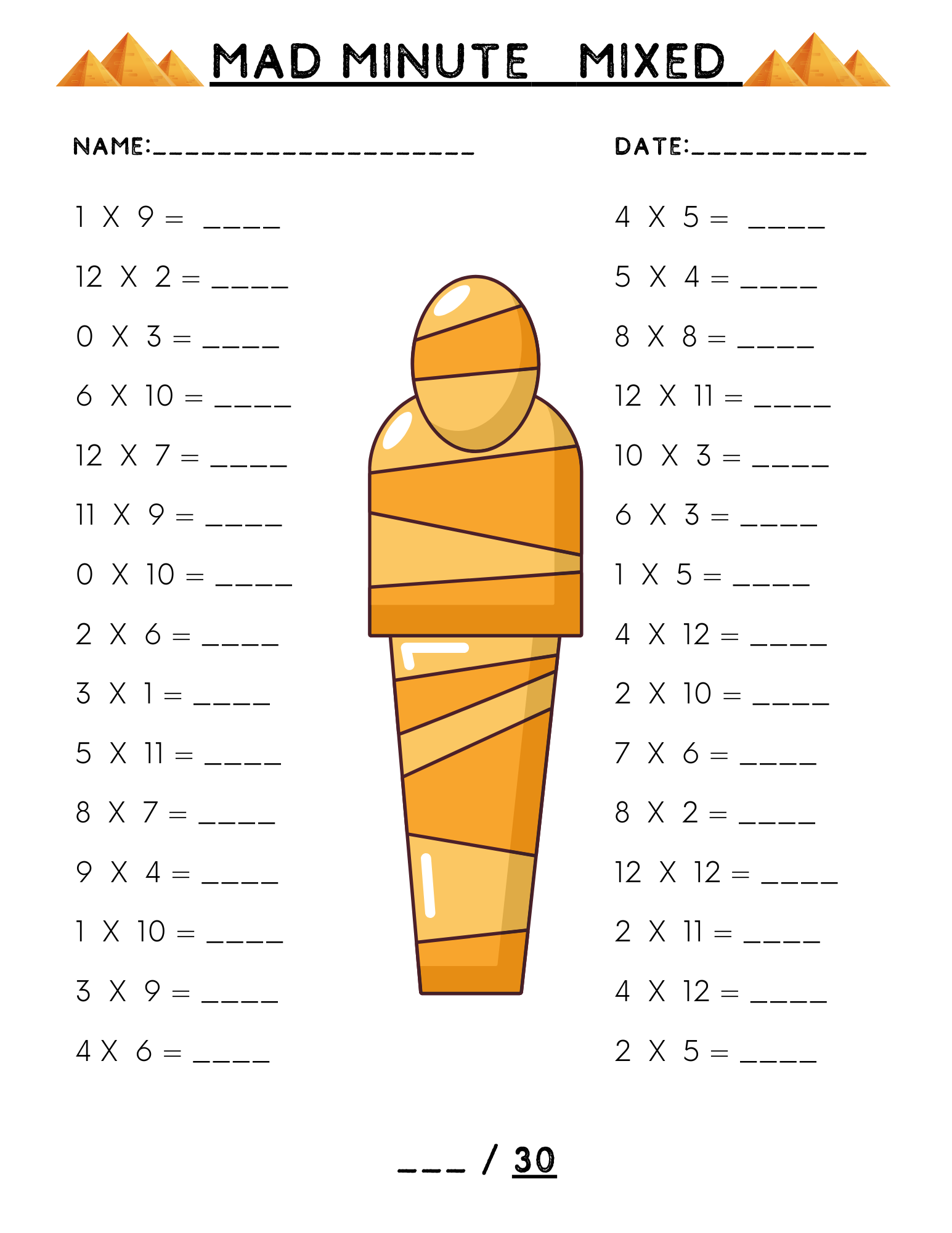 Mad Minute Printable Worksheets