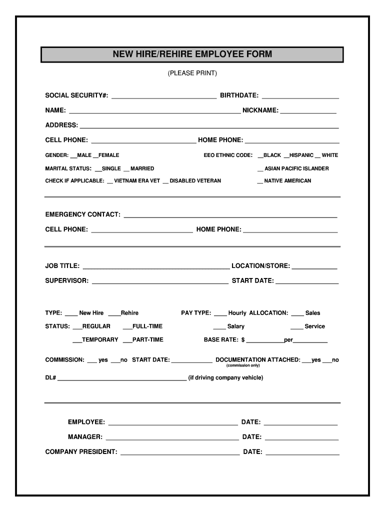 New Hire Form Template Fill Online Printable Fillable Blank 