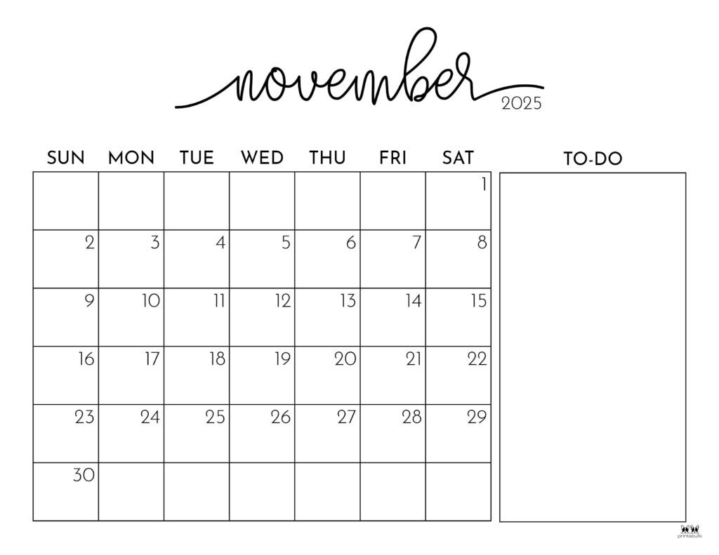 Printable November Week Day Calendar