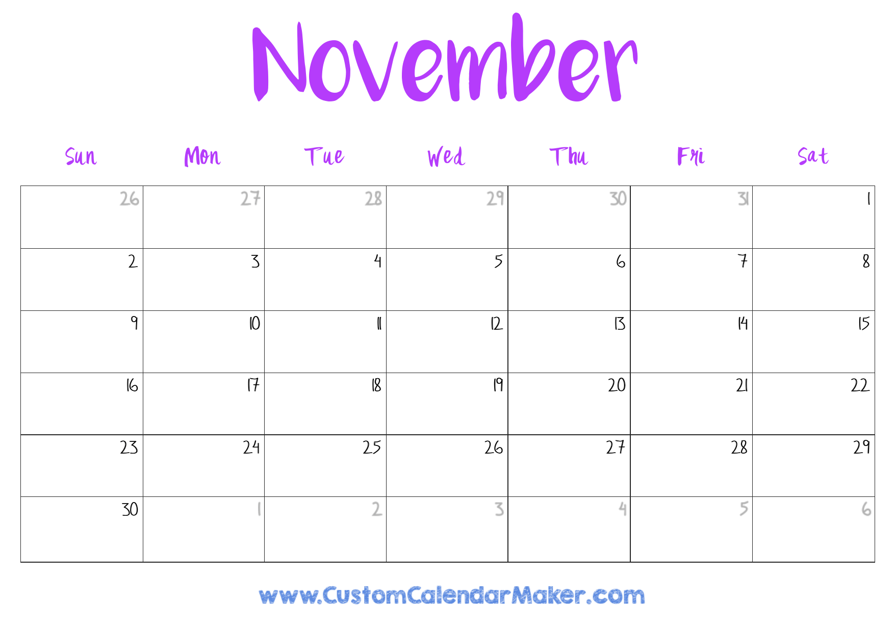 November Printable Calendars