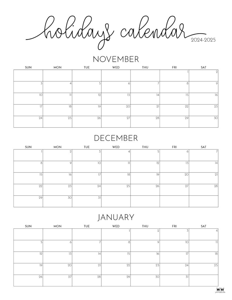 Printable Calendar November To February