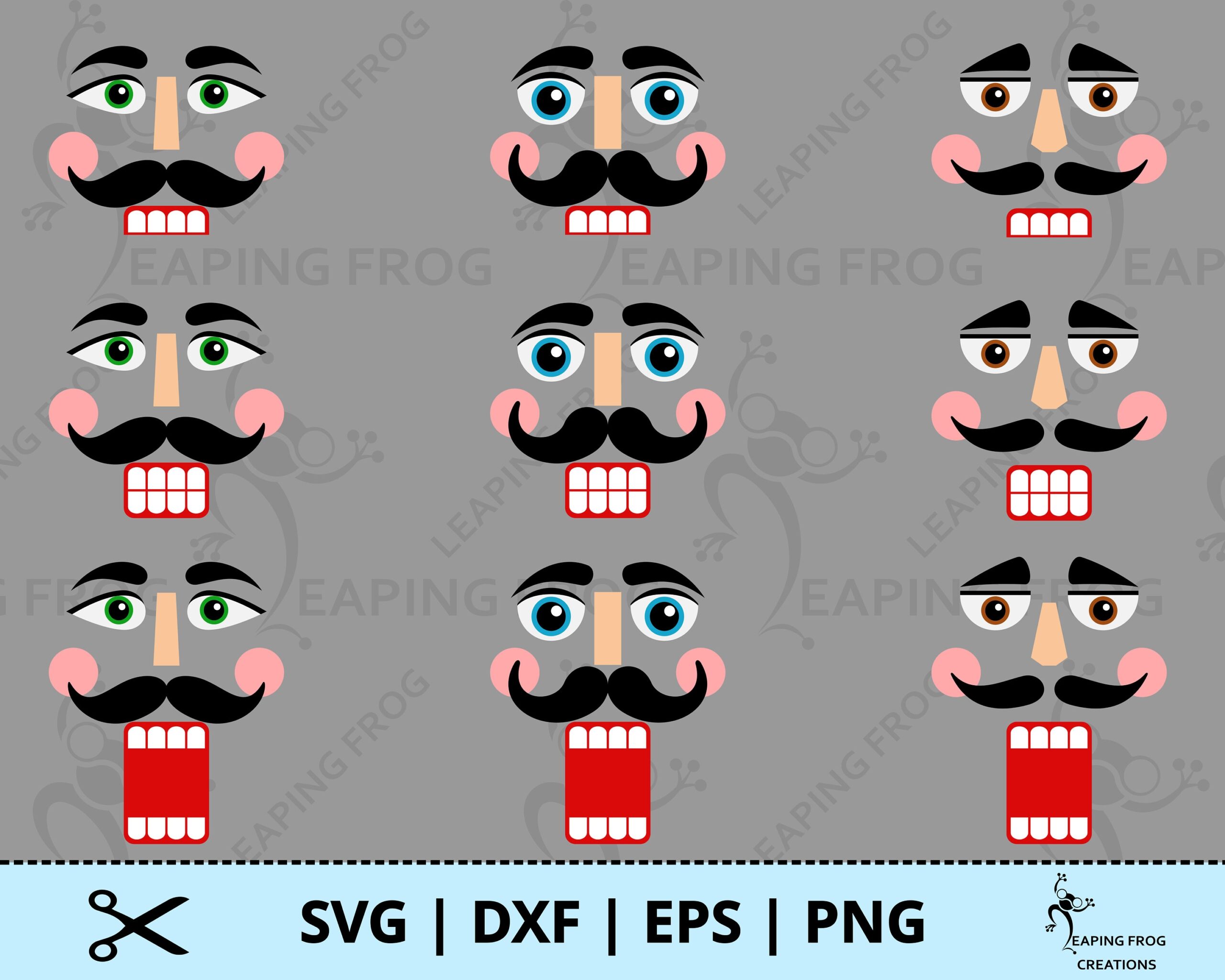 Nutcracker Faces SVG PNG Cricut Cut Files Silhouette Layered 