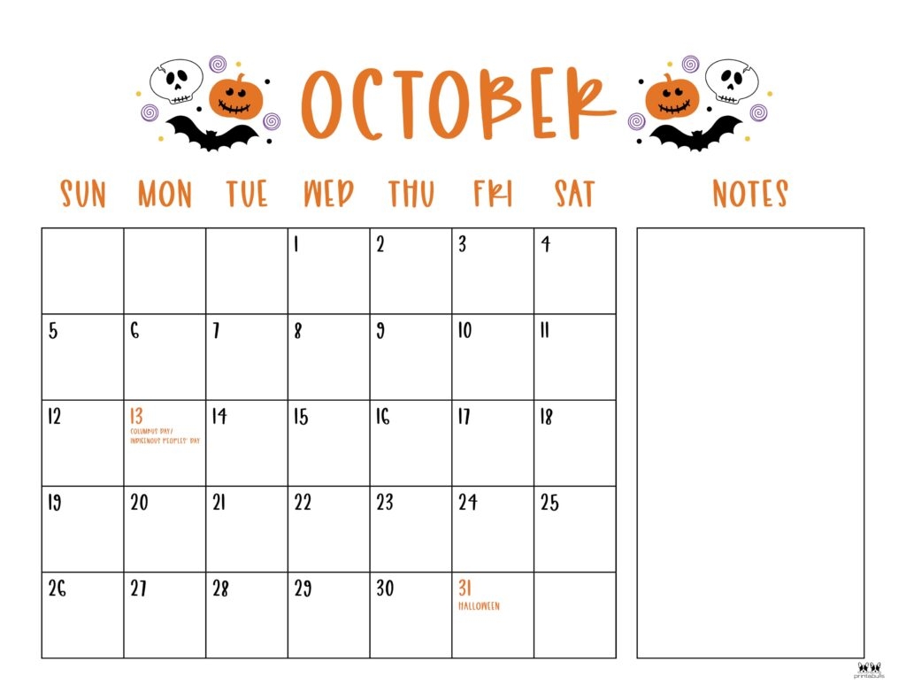 Printable Blank Ocotober Calendar