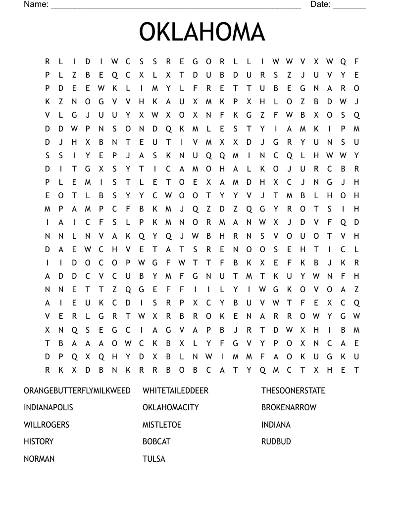 OKLAHOMA Word Search WordMint