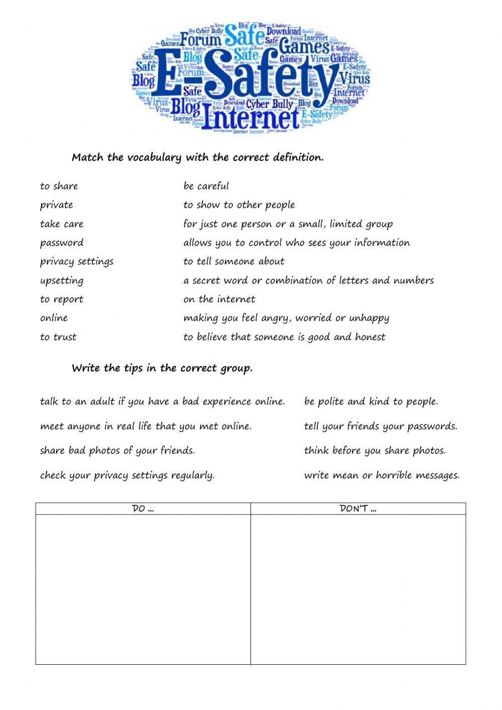Free Printable Internet Safety Worksheets