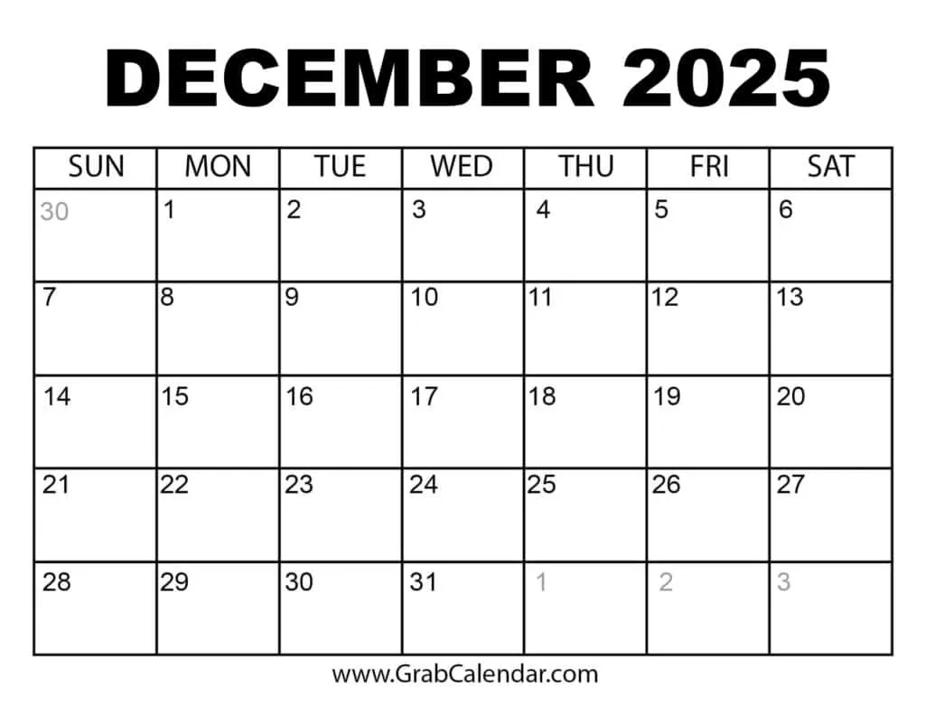 December Printable Calendar