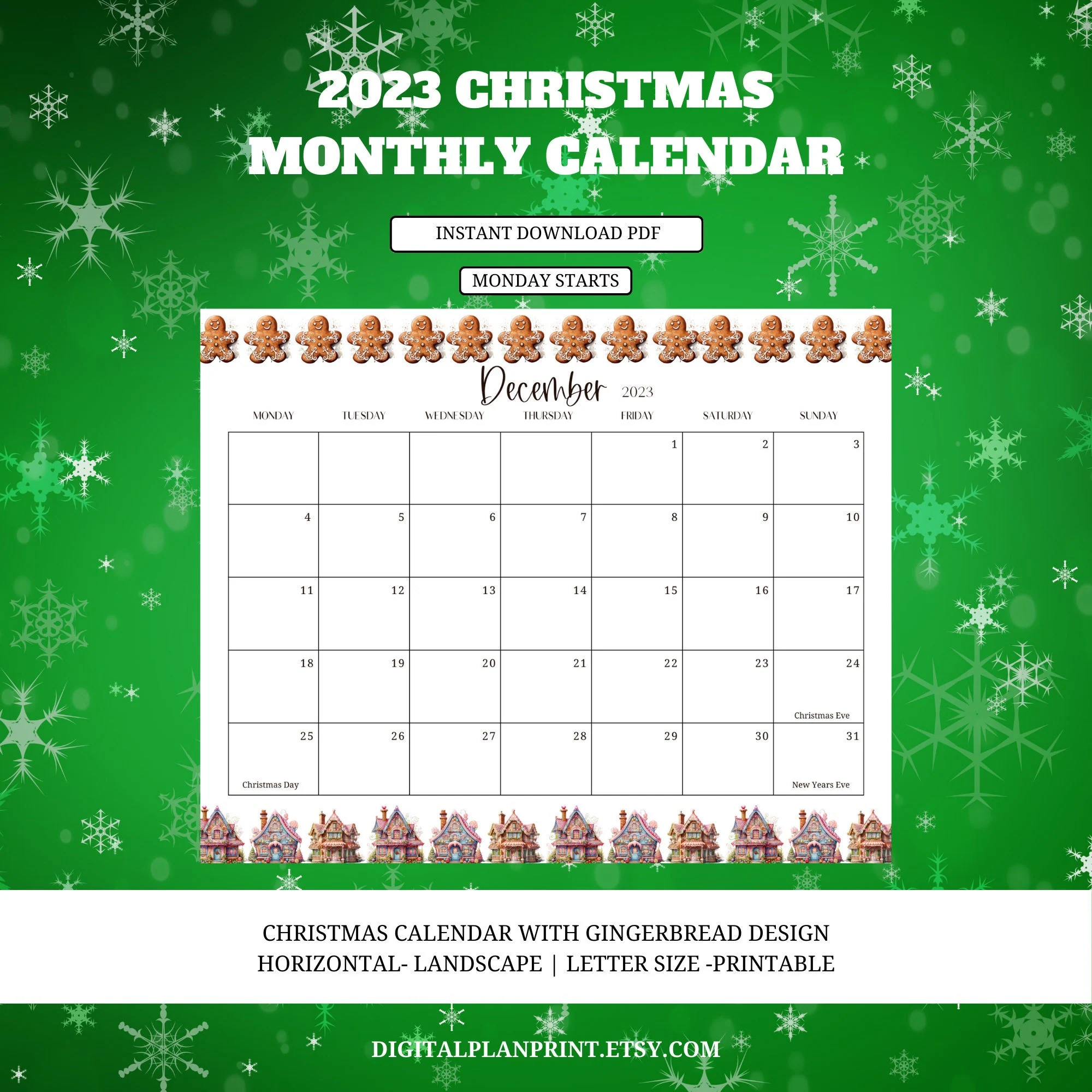 Printable December Calendar 2023 Christmas Calendar Holiday 
