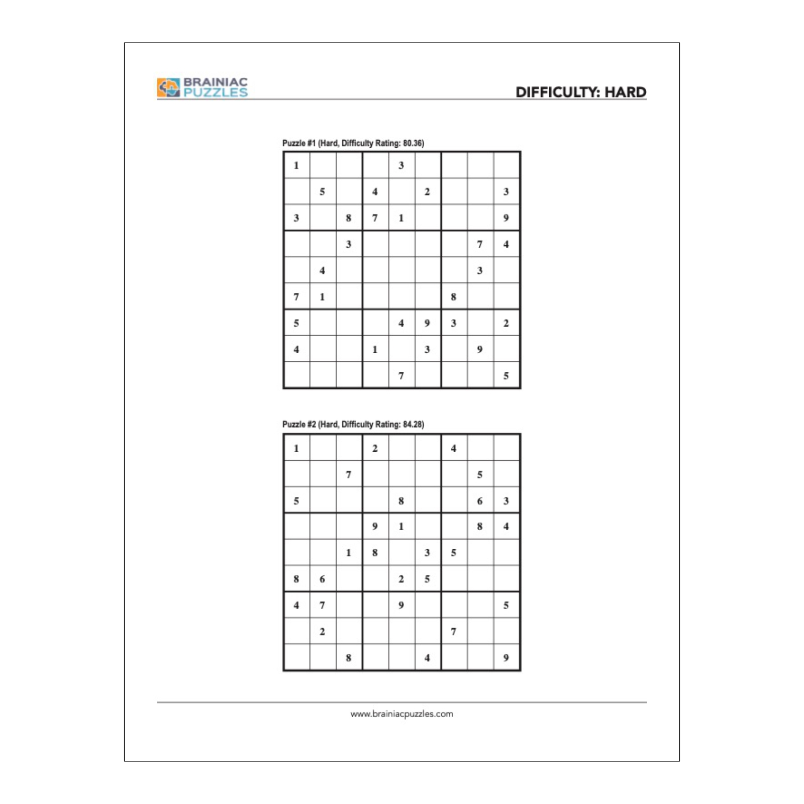 Free Printable Sudoku Puzzles Hard