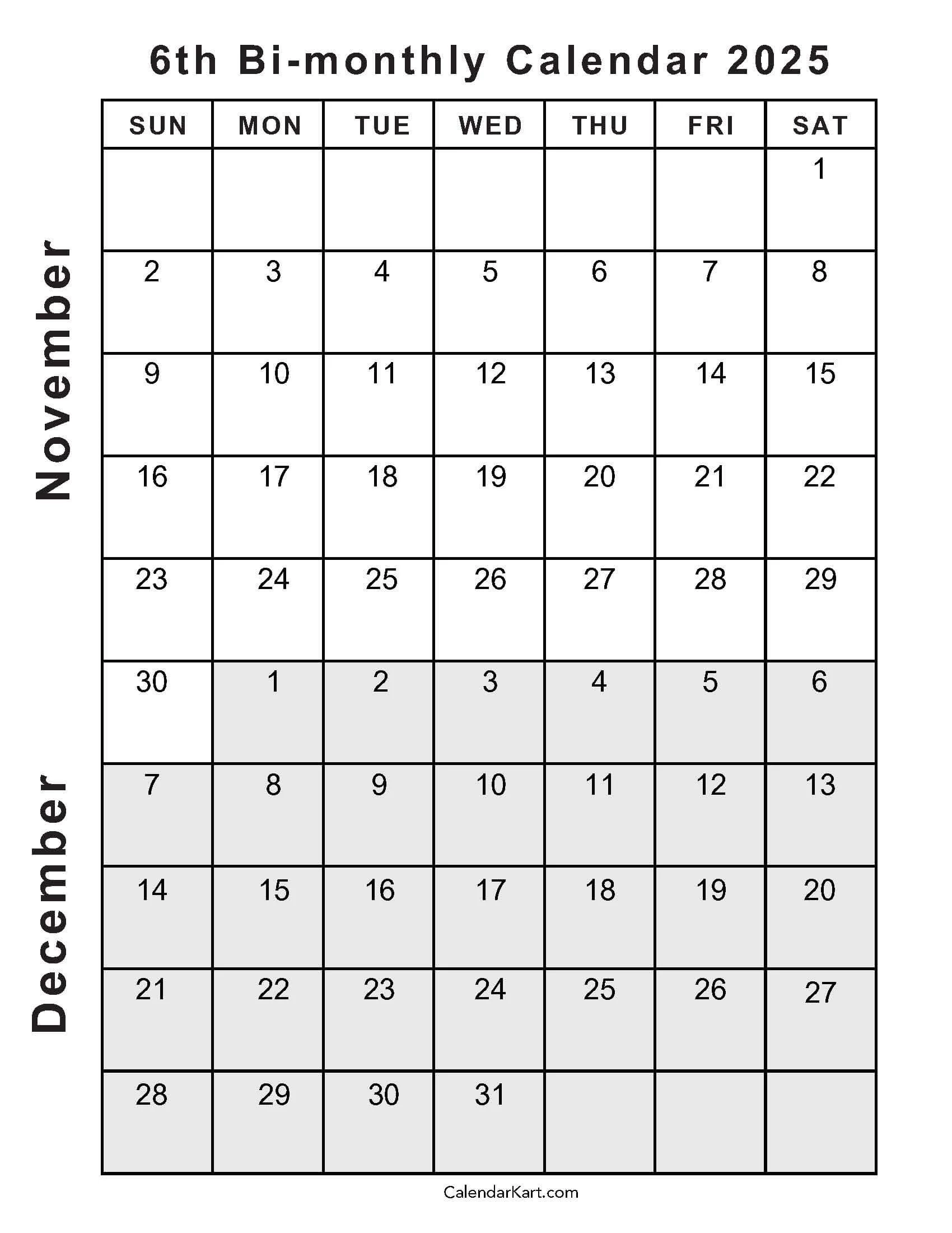 Printable Calendar For November And December
