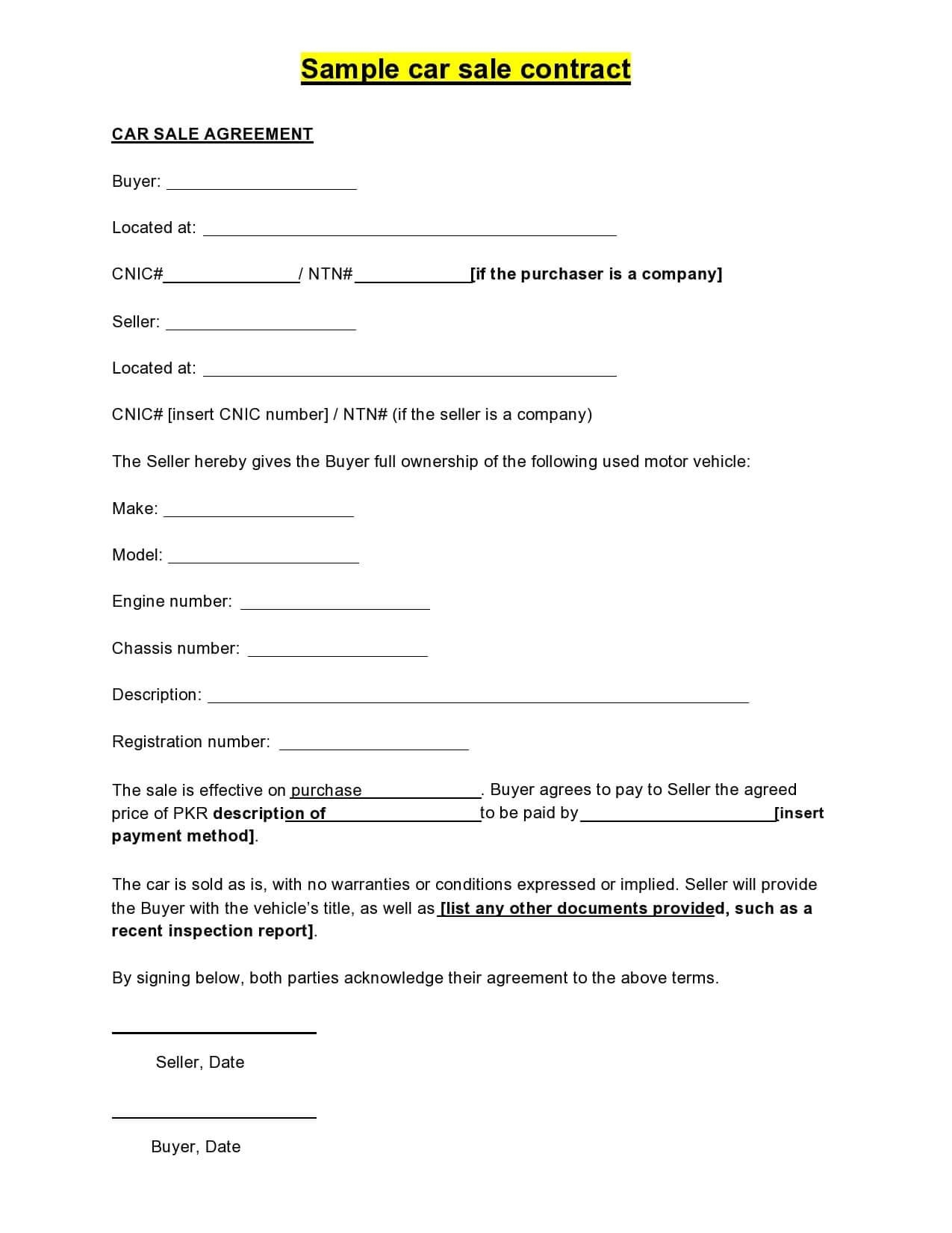 Private Car Sale Contract Template PDF 2025 Ultimate Guide 