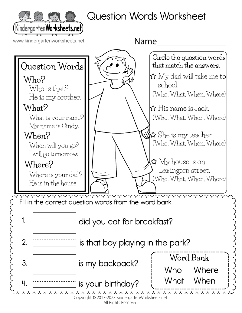 Question Words Worksheet Free Printable Digital amp PDF