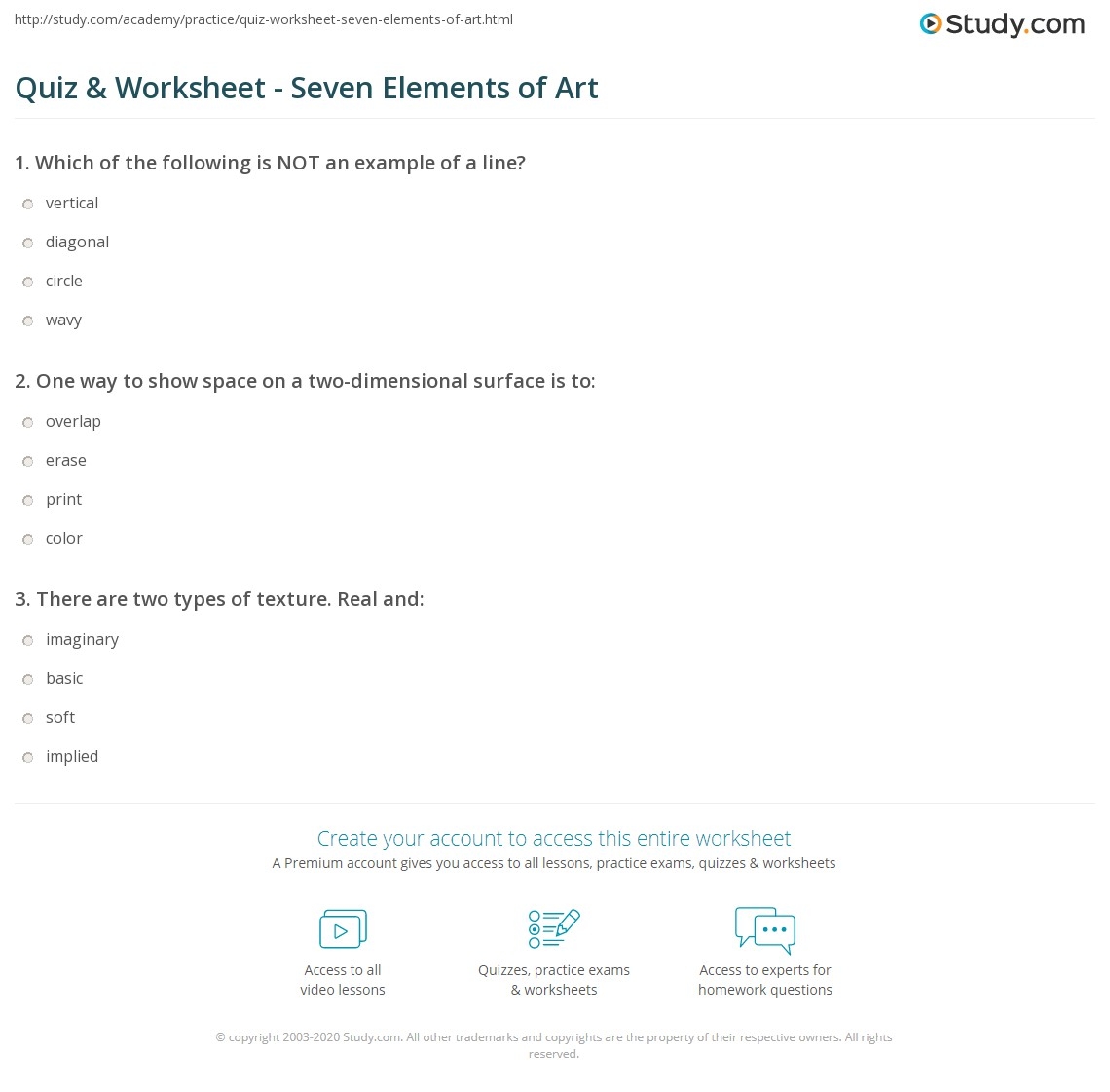 Elements Of Art Quiz Printable