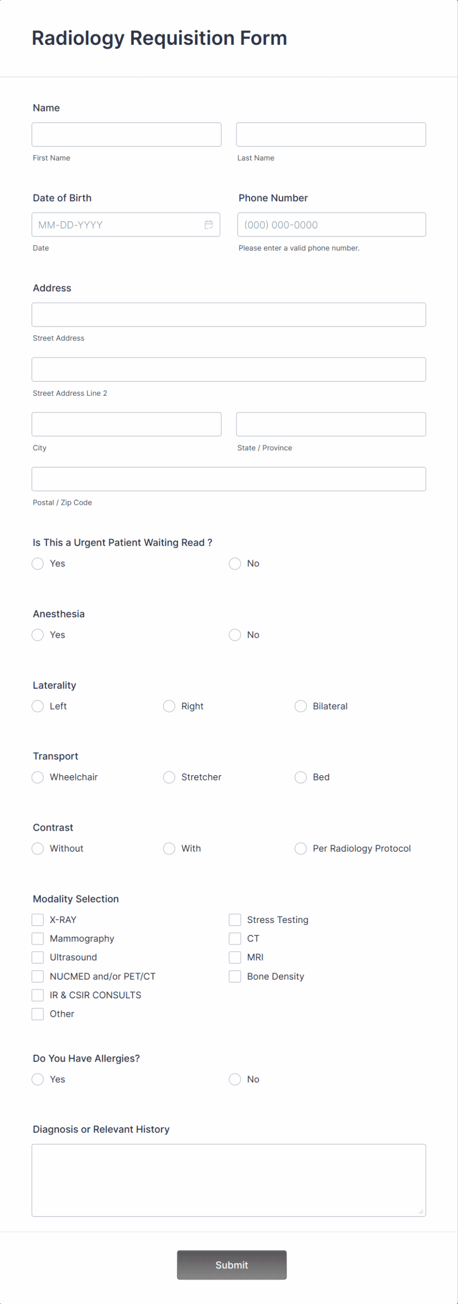 Radiology Requisition Form Template Jotform