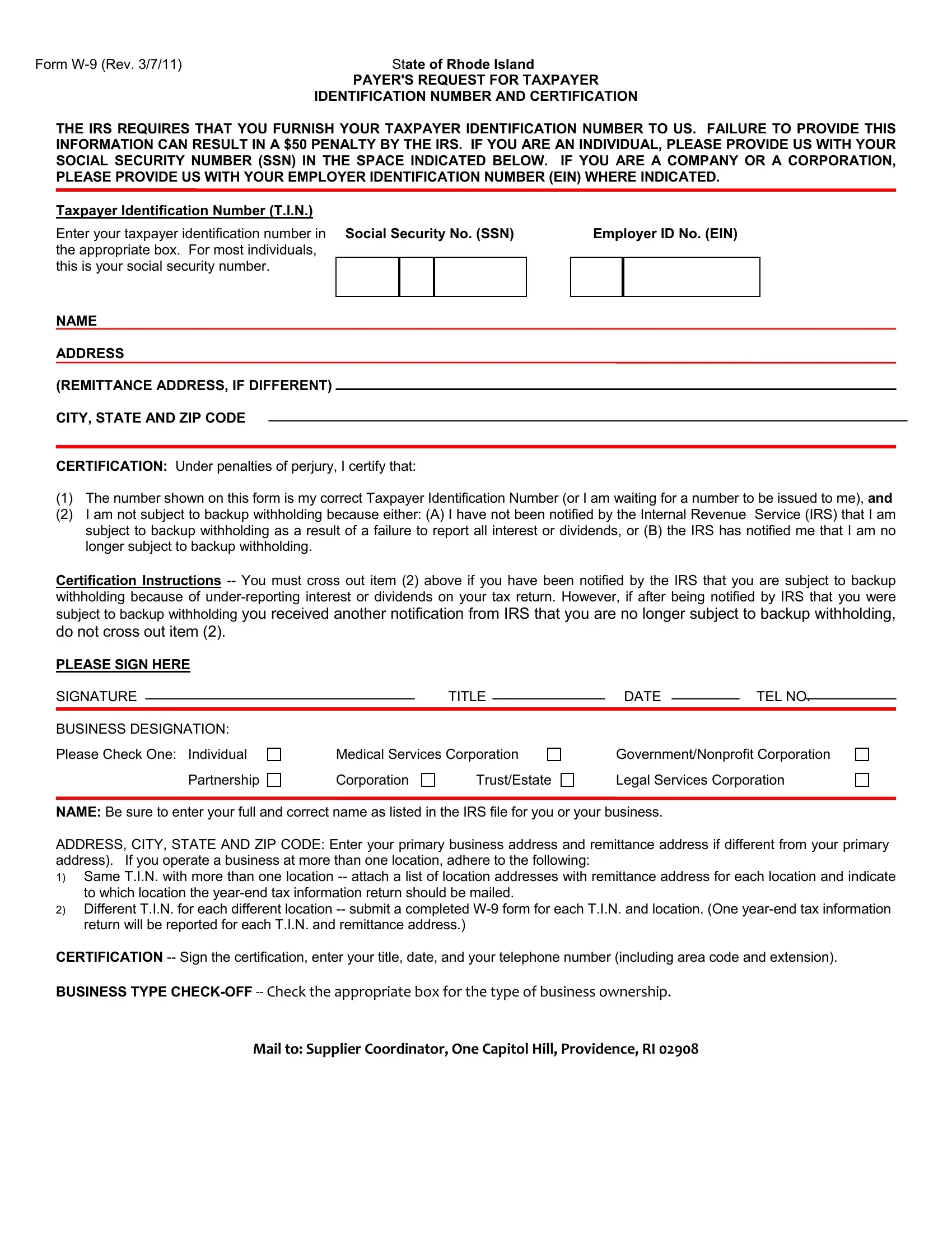 Rhode Island Form W 9 Fill Out Printable PDF Forms Online