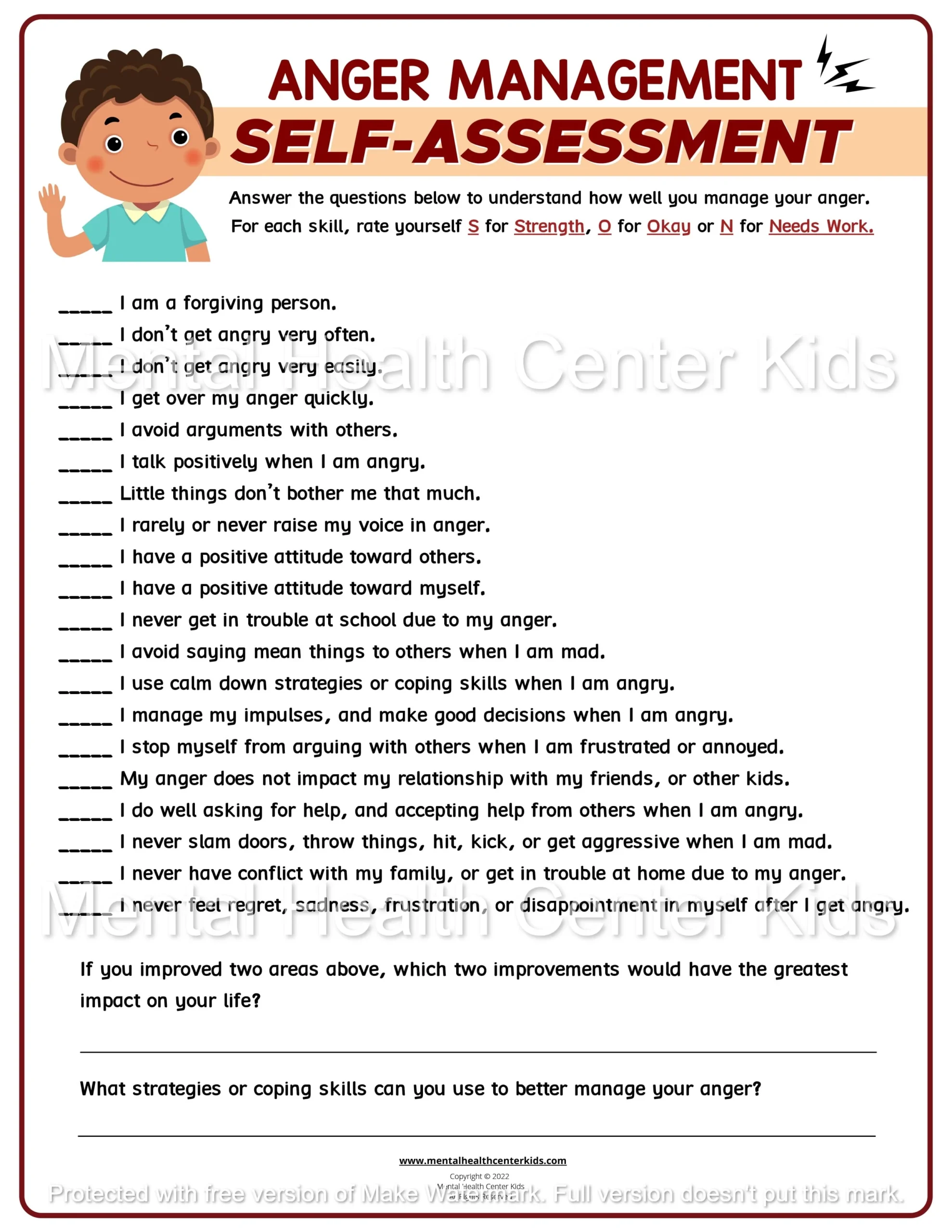 Printable Anger Worksheets For Kids