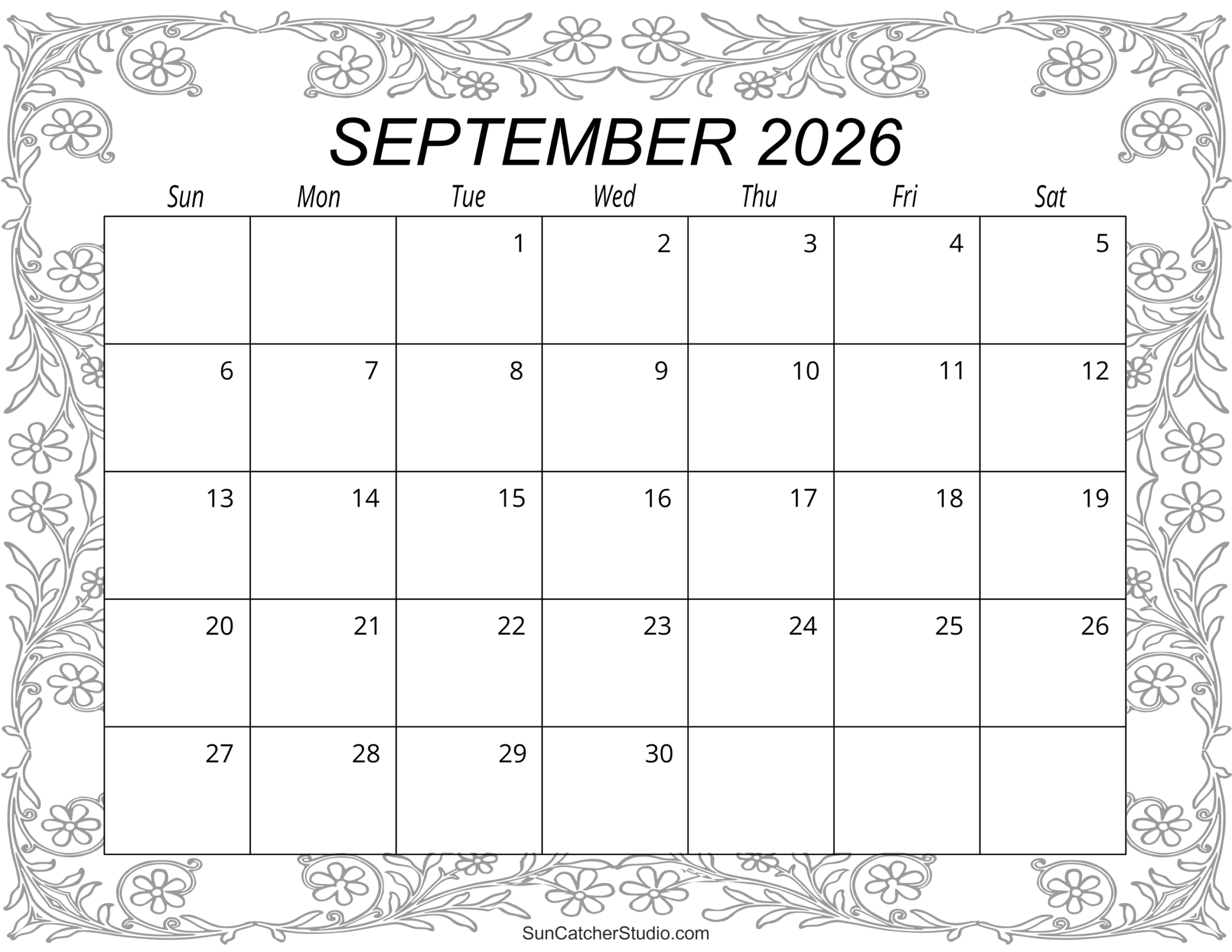 Printable Calendar 2026 September To December