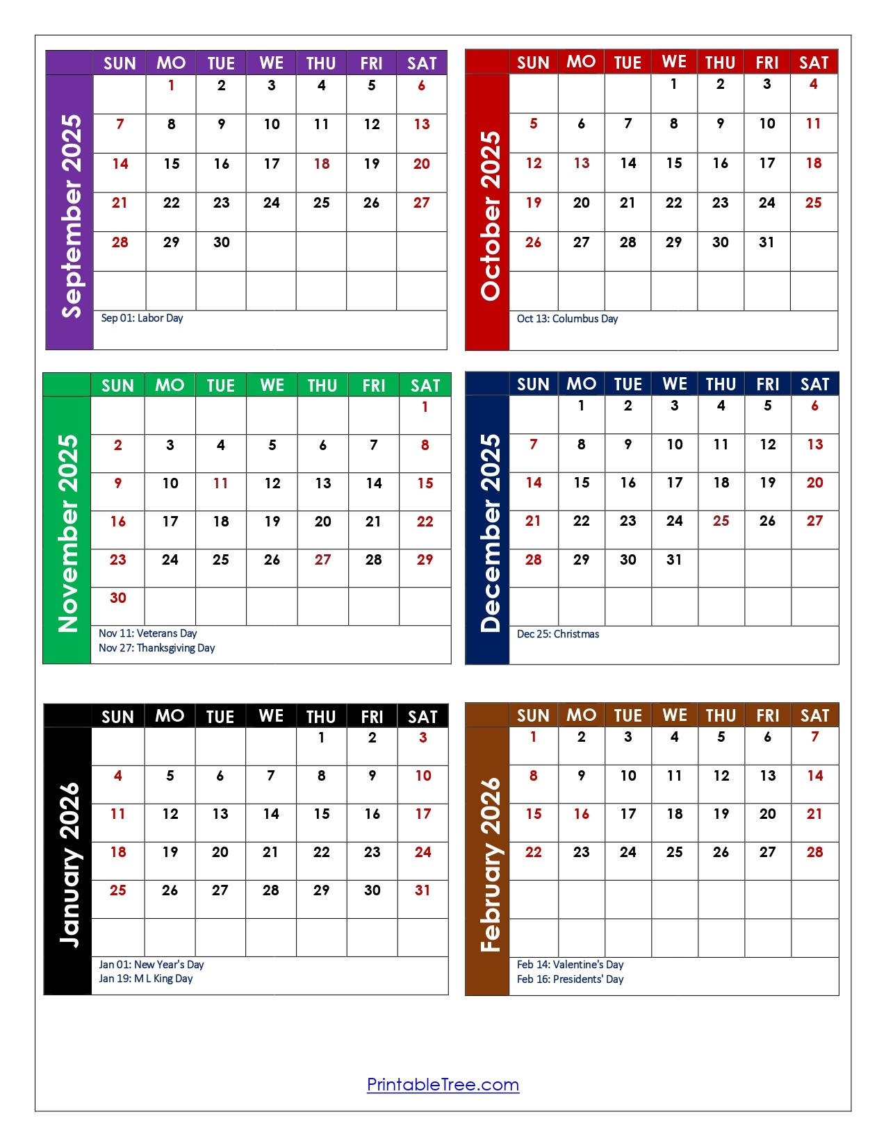 Printable Calendar September Through December 2026