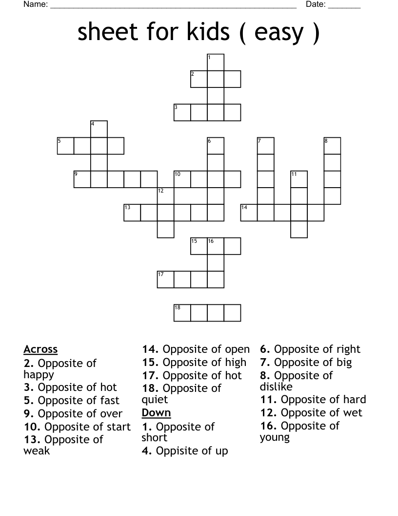 Easy Kids Crossword Puzzles Printable Free