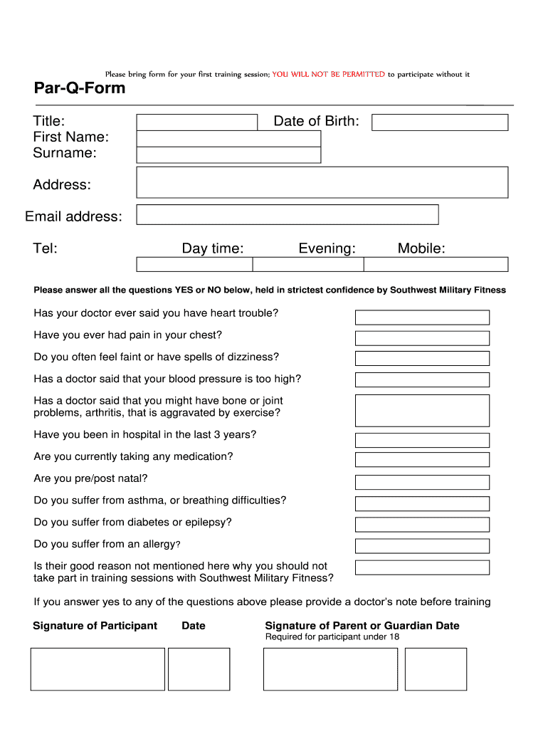 Printable Par Q Forms