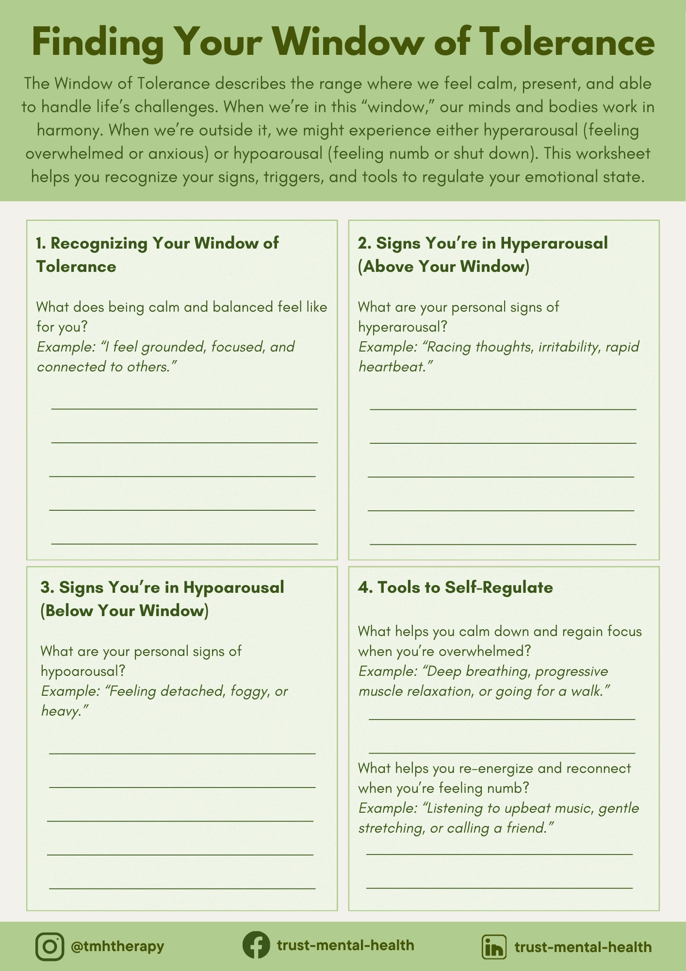 Mental Health Printable Worksheets For Adults