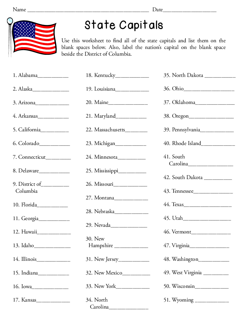 Us States And Capitals Worksheet Worksheets For All Worksheets 