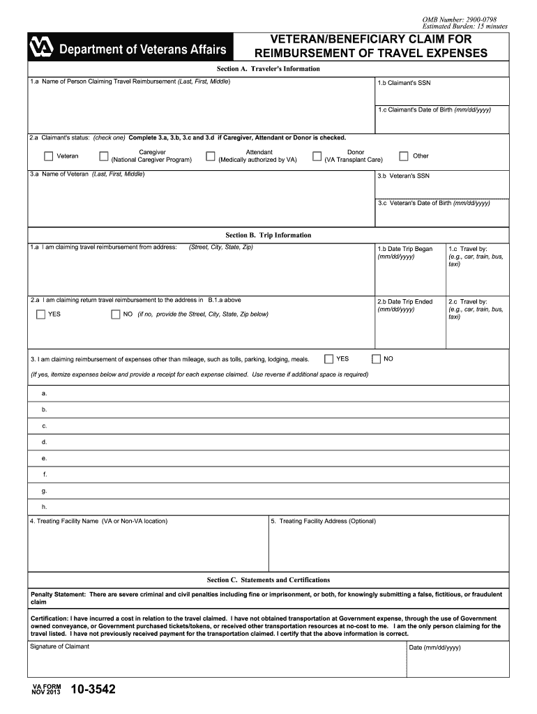 Va Printable Form 10 3542