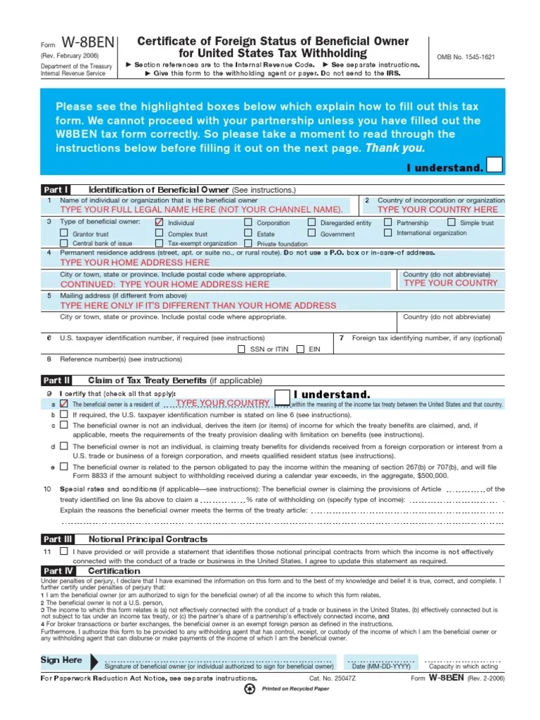 W8 Form 2024 Pdf